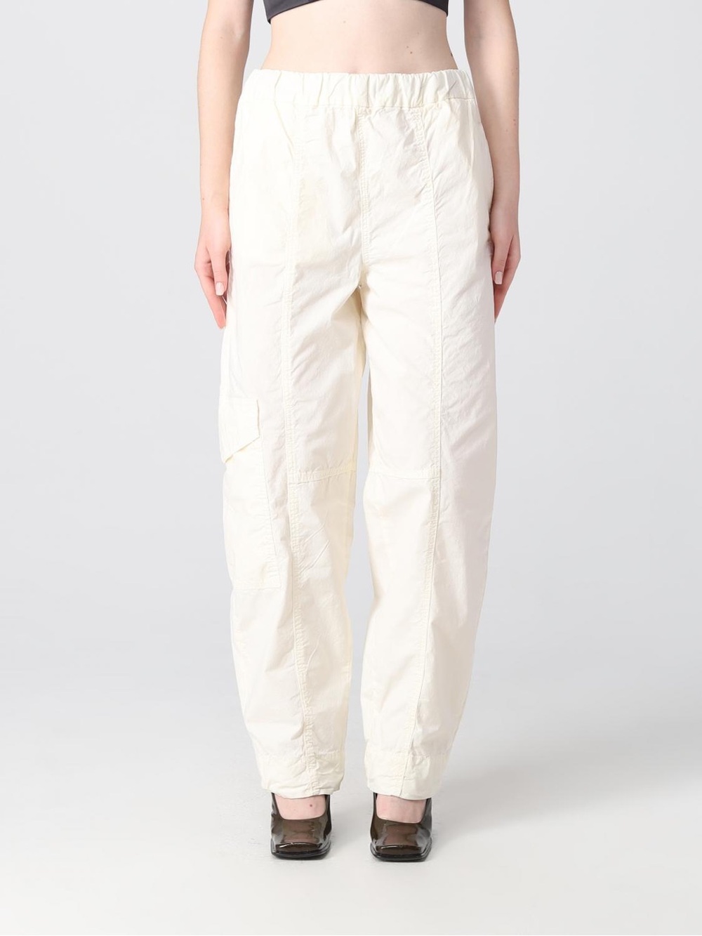 GANNI - Womens White Washed Curve Elastic-Waist Cargo Joggers Pants, Sz 4X / 52